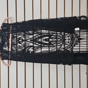 Black Lace Swim Cover / Vest with Fringe